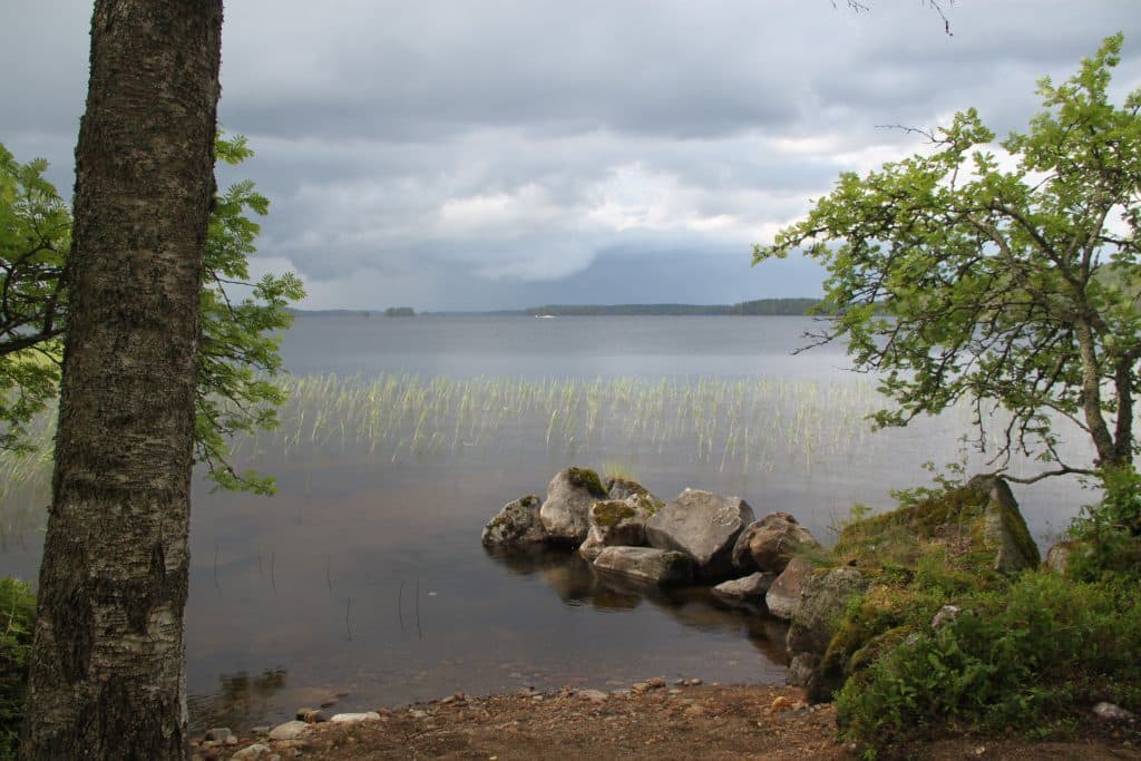 Järvimaisema. Aholan mökit Padasjoki.
